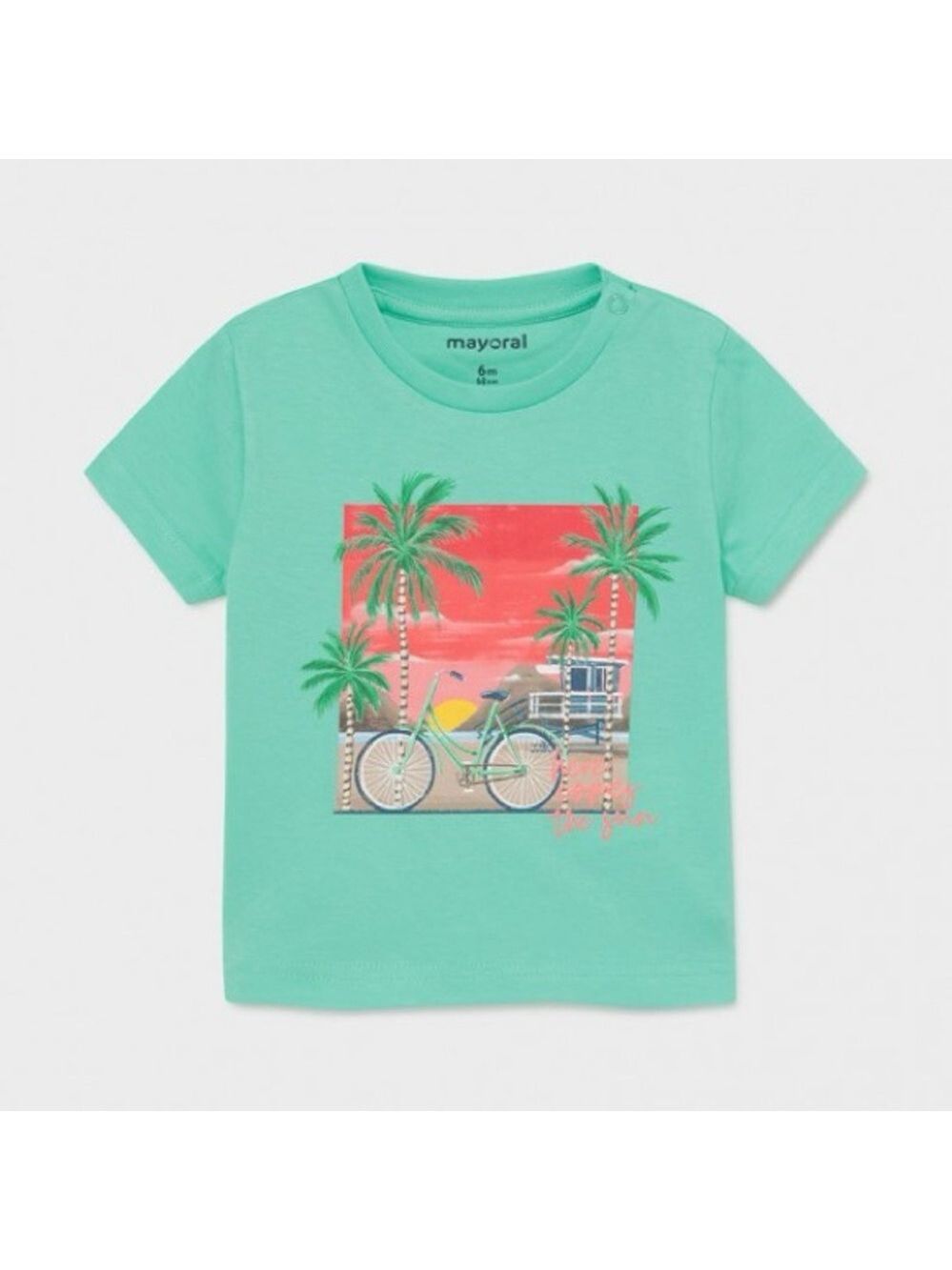Size 9 months Mayoral Green Tee with Beach Bicycle Print